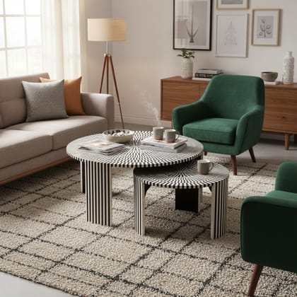 Bone Inlay Coffee Table | Cocktail Table | Central Side Table | Dining Table Setof2