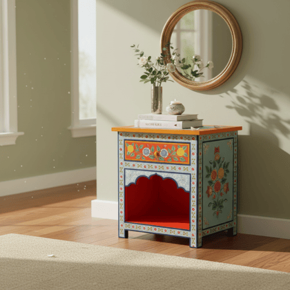 Wooden Painted Side Cabinet-End Table