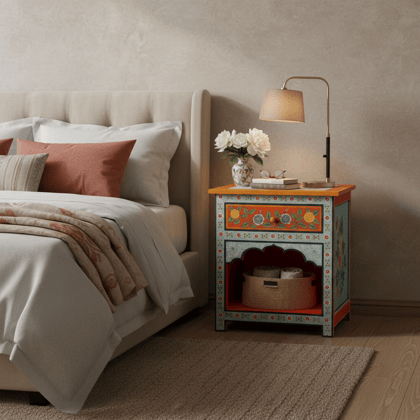 Wooden Painted Side Cabinet-End Table