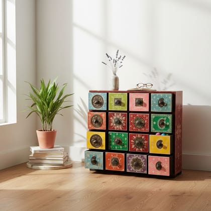 Wooden Painted Chest Desk Storage for Ornaments Bedside Decor