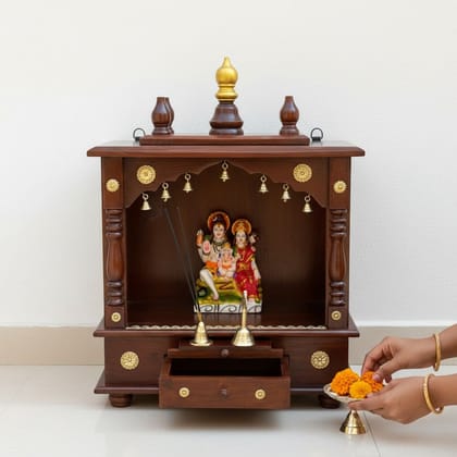 Wooden Beautiful Natural Polished Home Temple-Wall Mount Handicraft Temple, Hindu Religious Pooja Mandir