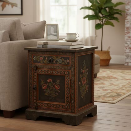 Handicraft Painted Wooden End Table | Home Decors Furniture Side-board