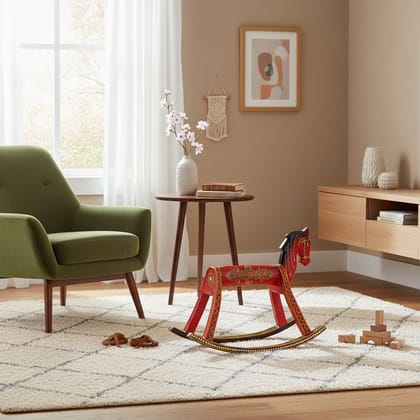 BAANMATA INTERNATIONAL - Handicraft Painted showpiece Horse, Wooden Rocking Horse, Kids Toys Colorful Horse | 62 X 39 X 52 CM