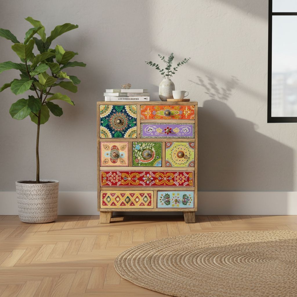Hand-Painted Wooden Chest of Drawers Bedside