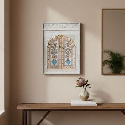 Wood Wall Hanging Painted Carved Mirror