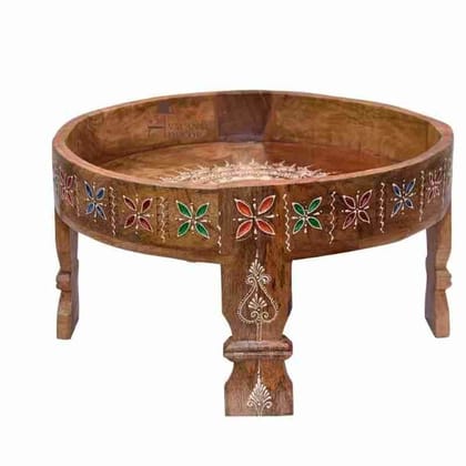 Wooden Handpainted Round Vintage Coffee Table for Home Decor