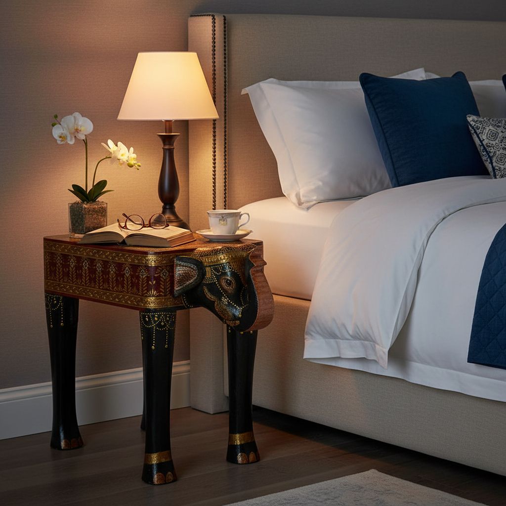 Wooden Beautiful Painted Nightstand Table, Home Decors Amazing Design Handicraft Table, Bedroom Decors Lovely Bedside Table