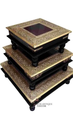 Wooden Beautiful Handmade Brass Indian Bajot for Pooja | Chowki Table For Home Decor Furniture