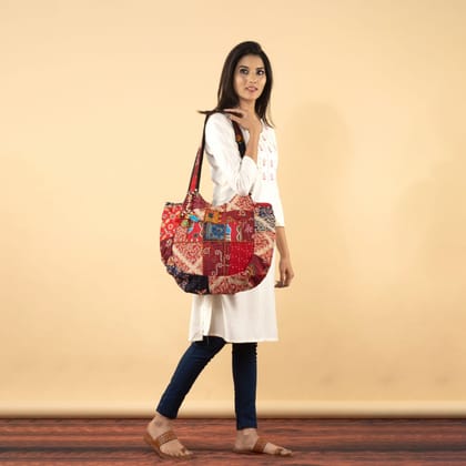 Rajasthani Embroidered Shoulder Bag, Pure Cotton Shoulder Bag With Handmade Beautiful Patchwork