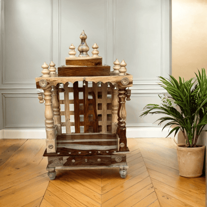 Solid Wood Wall Mandir Drawer Pooja Temple