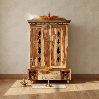 Solid Wood Pooja Mandir With Beautiful Art Work