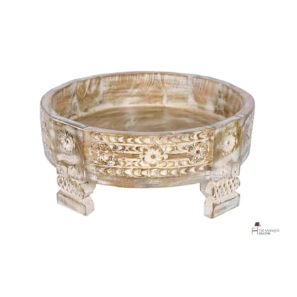 Amazing Wooden Round Indian Carving Bowl | Unique Chakki Stool with Storage Amazing Wooden Round Indian Carving Bowl | Unique Chakki Stool with Storage