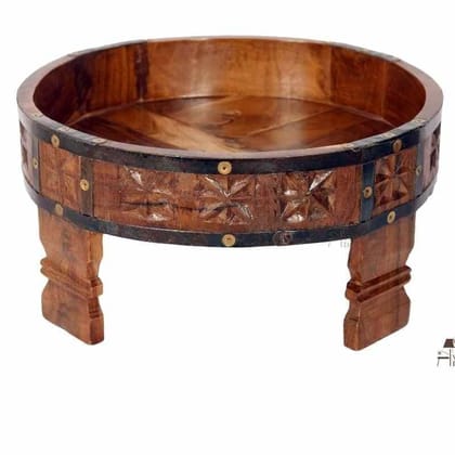 Antique Round Handmade Chakki Table | Wooden Coffee Table For Home Decor