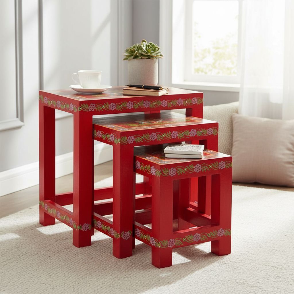 Wood Painted Nesting Side Stool Set of 3