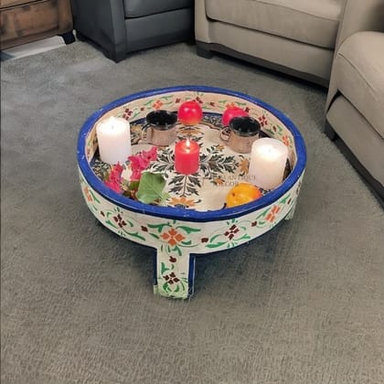 Hand Painted Wooden Round Coffee Table-End Side Table
