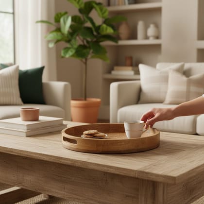 Handicraft Carved Disposable-Chapati-Breakfast Serving Tray, Wooden Round Hospitality Tray, Kitchen Decor Tray, Gift-Item Luxurious Tray