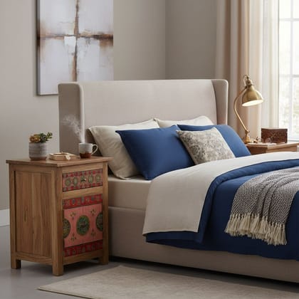 Hand Painted Desk Bedside Table | Hand Painted Nightstand Setof2