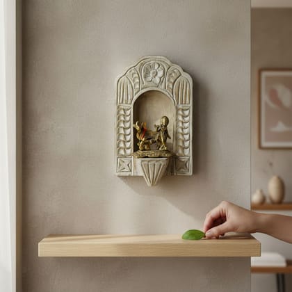 BAANMATA INTERNATIONAL Handicraft Carved Pooja-Stand Jharokha,God-Statue Stand Wooden Wall-Jharokha,Home Living Pooja-Room Decors Jharokha