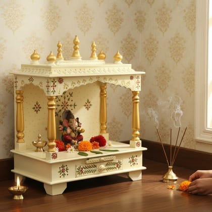 Wooden Indian Temple Painted-Pooja Mandir
