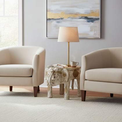 BAANMATA INTERNATIONAL Handicraft Drawing-Room Decors Coffee Table,Brass-Embossed Wooden Lamp Table Cum Cocktail Table,Home Living Showpiece Elephant Table