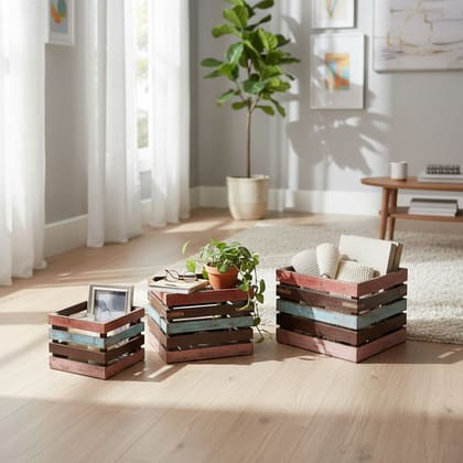 Wooden Crate Box In Set Of 3 | Home Decors Storage Box
