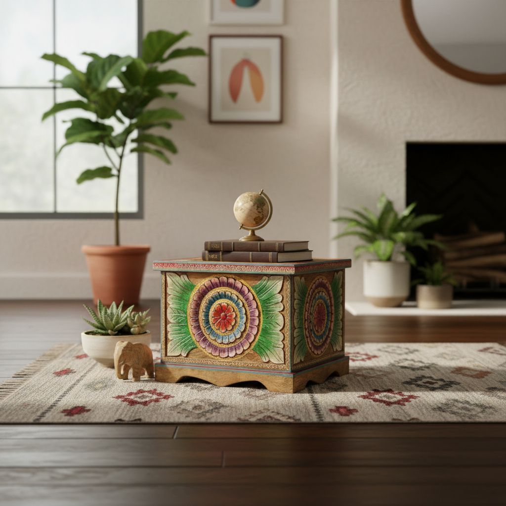 Wooden Painted Central Side Trunk Storage Box-Side Box