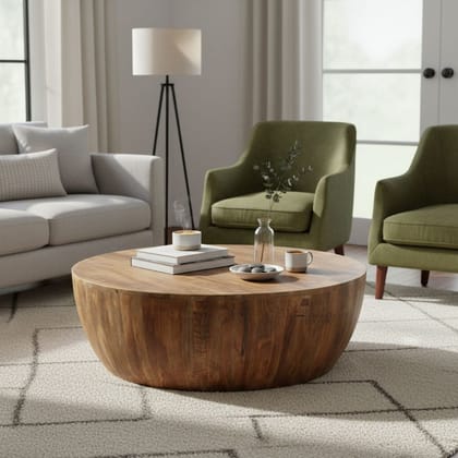 Wooden Round Drum Coffee Table-End Table
