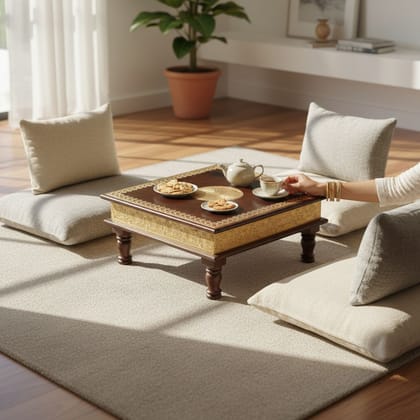 Wooden Handmade Indian Side Table | Pooja Chowki Stool setof2