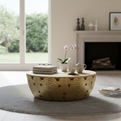 Wooden Round Drum Central Coffee Table-Side Table