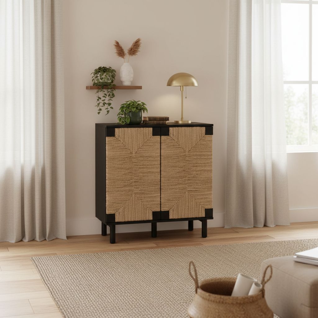 Wood & Seagrass Storage Cabinet