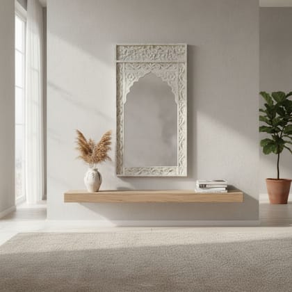 Ornate Carved White Arched Mirror