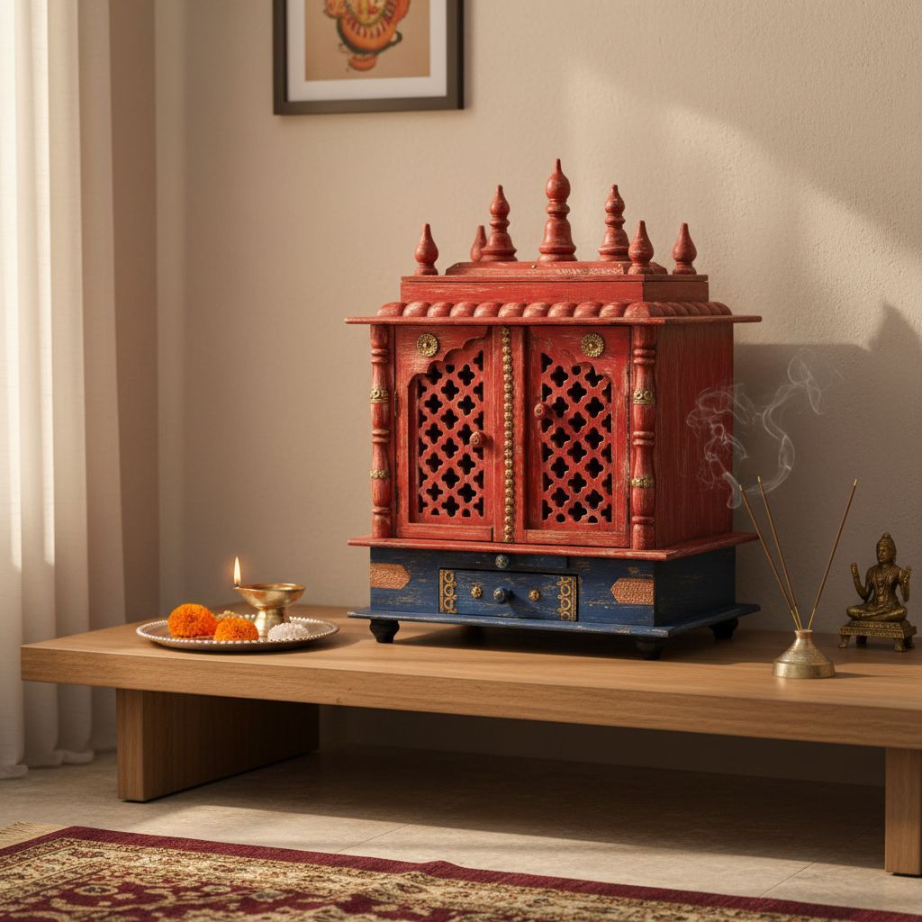 Indian Brass Fitted Distressed Colour Handmade Mandir-Wall Pooja God Stand