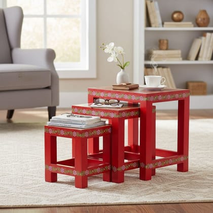 Wood Painted Nesting Side Stool Set of 3