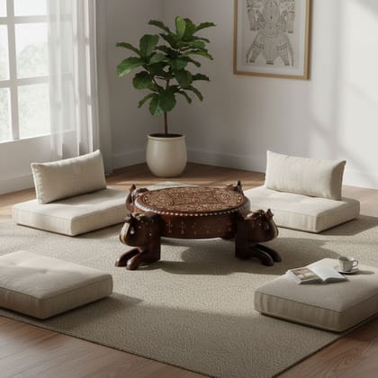 Beautiful Handmade Bone Inlay Elephant Chowki Table | Side Coffee Table