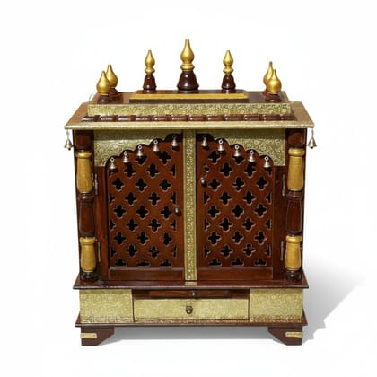 Handicraft House-Warming Wall-Temple, Brass-Embossed Wooden Temple, Pooja-Room Desk-Temple, Sound-Bells Home-Temple