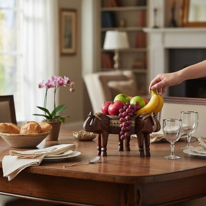 Indian 4 Wooden Elephant Decorative Fruit Basket | Fruit Bowl