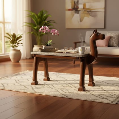 Wooden Brass Camel Side Coffee Table