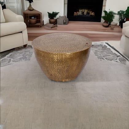 Indian Handmade Punched Round Drum Brass Coffee Table Bedroom Furniture Indian Handmade Punched Round Drum Brass Coffee Table Bedroom Furniture