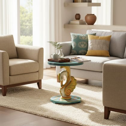 BAANMATA INTERNATIONAL Handcrafted Luxurious Duck Design Coffee Table, Wooden Painted Coffee Table Cum Cocktail Table, Bedroom Decors Lamp-Table