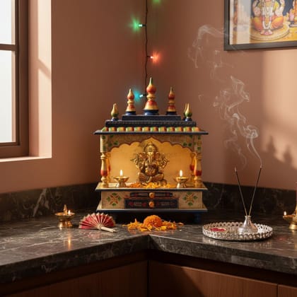 Wood Hindu Religion Painted Temple,Pooja Stand Mandir