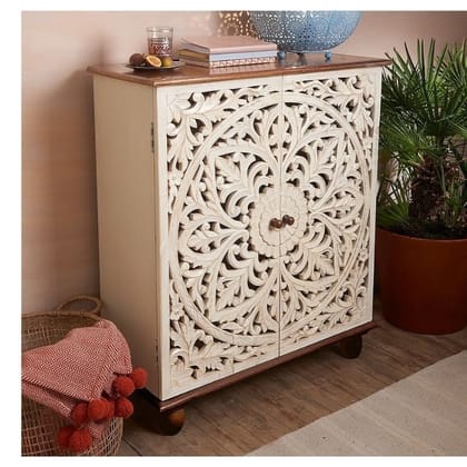 Wooden HandCarved Cabinet Storage Bedside Distressed Storage Furniture
